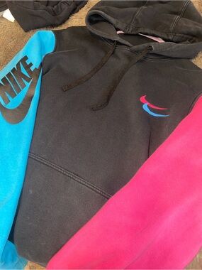 Nike Black Hoodie with Blue Left Sleeve & Pink Right Sleeve